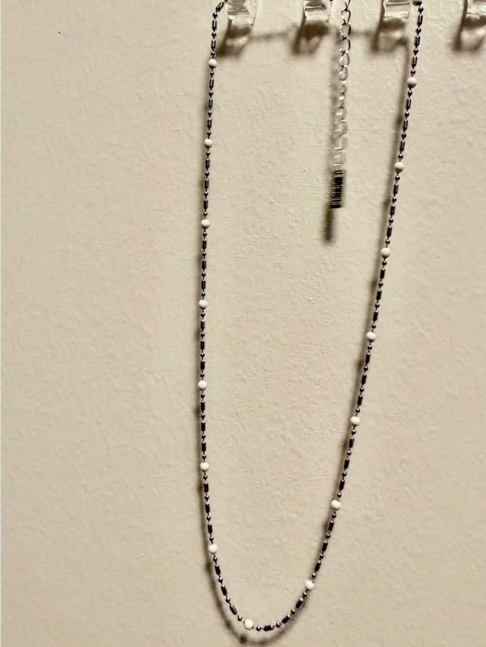Delicate White Bead Necklace on Silver Chain - Women's Jewelry
